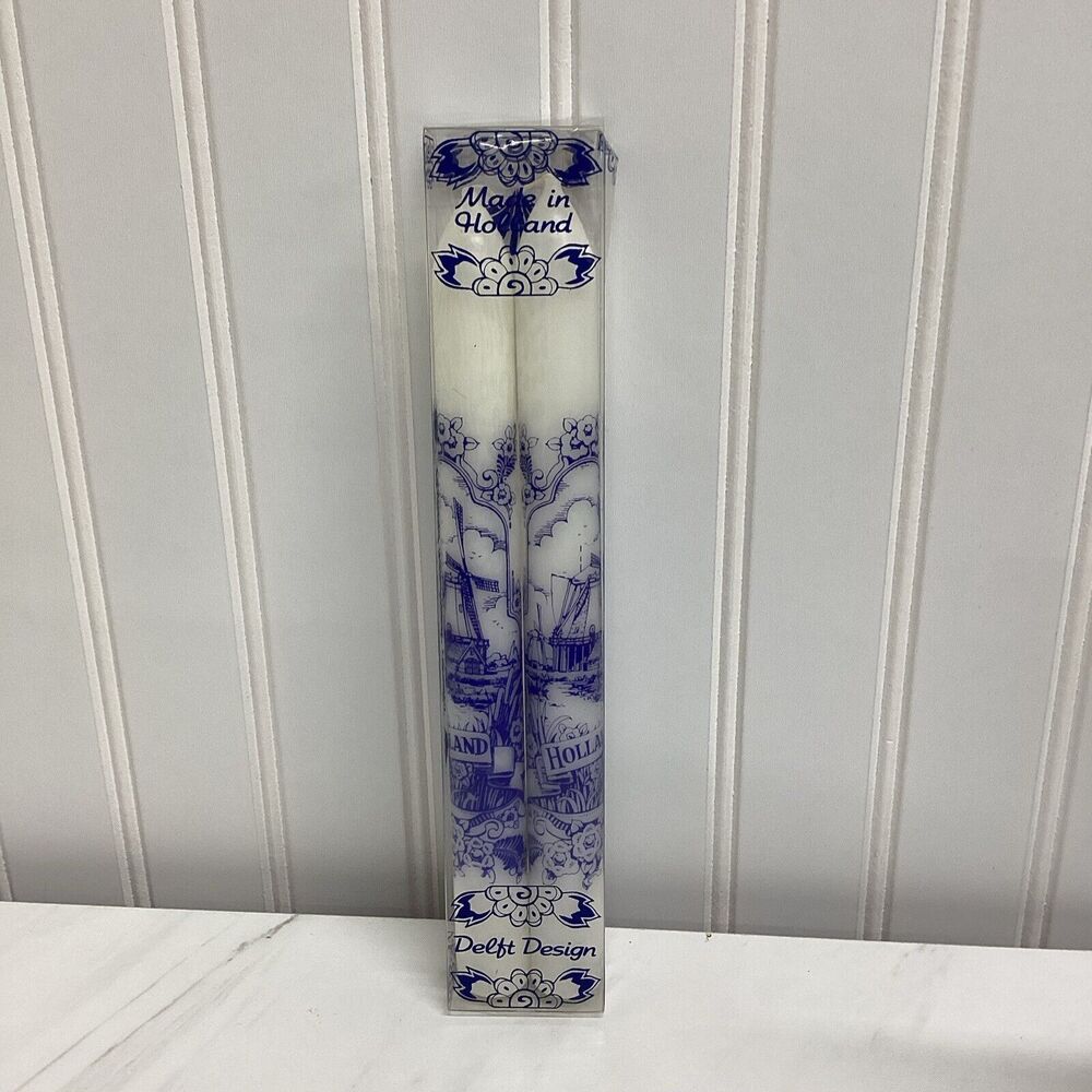 Delft Design 9 In Taper Candles Made In Holland Blue Details Gift New *A